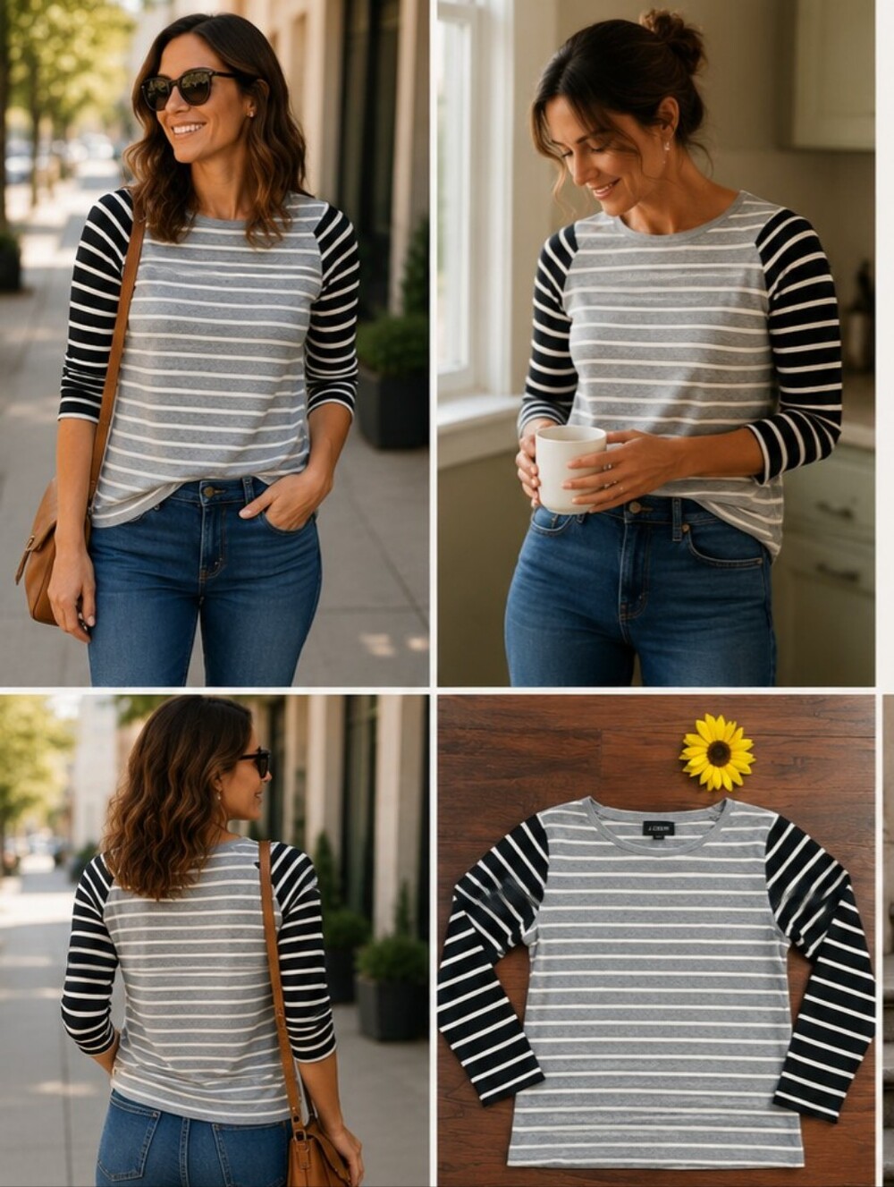 J.CREW Striped Black and White Women's Top🖤🩶